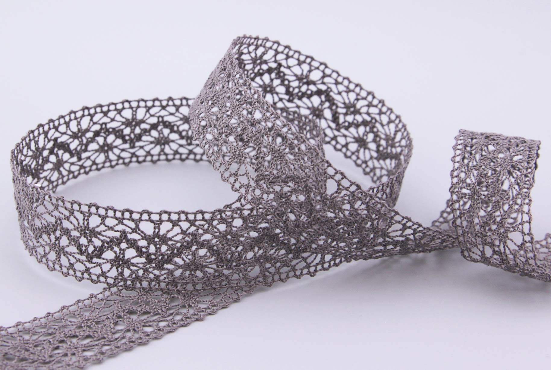 finemark 15 m x 25 mm Lace Ribbon Emma Charcoal Dark Grey Sold by the Metre Lace Crochet Ribbon Cotton Lace Decorative Ribbon Crochet Lace Trimming Cotton
