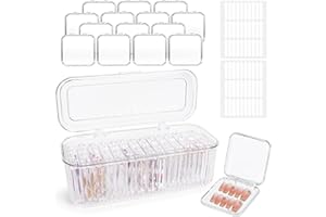 CONBOLA Press On Nail Organizer 14 PCS Clear Press On Nail Storage Boxes and 1 Big Storage box with 60 Pcs Adhesive Double Sided Tape,Press On Nail Packaging for Fake Nail Storage Nail Display Nail Salon.