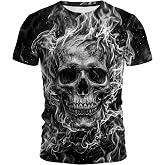 Funny Skull 3D Graphic T-Shirt Novelty Crewneck Tee for Men S-4XL | Summer Lightweight Polyester Short Sleeve T-Shirt, Daily Streetwear Halloween Party Tops, Birthday Holiday Gift for Him S-4XL