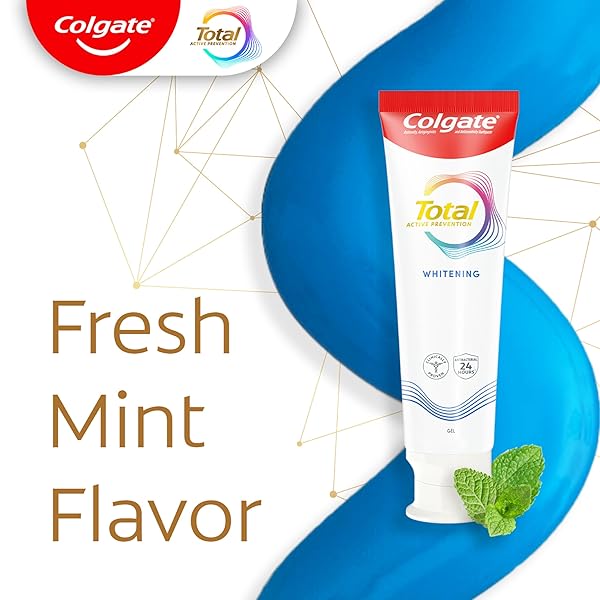 COLGATE TOTAL ACTIVE PREVENTION WHITENING GEL TOOTHPASTE, WHITENING FLUORIDE TOOTHPASTE, CLINICALLY PROVEN FLUORIDE FORMULA HELPS FIGHT PLAQUE BACTERIA, MINT, 5.1 OZ
