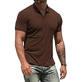 NITAGUT Polo Shirts for Men V Neck Slim Fit Short Sleeve Performance Golf Shirt Knit Soft Tees
