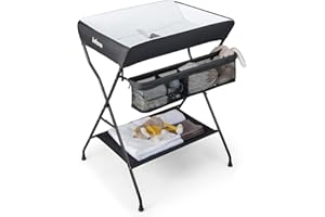 INFANS Baby Changing Table, Folding Diaper Station Portable Nursery Organizer with Safety Belt and Large Storage Racks for Newborn Baby and Infant (Black)