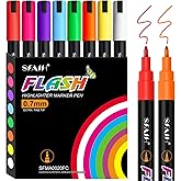 SFAIH 8 Vibrant Liquid Chalk Markers for Bhalkboard, Calendar, Glass - [1s Wet Wipe] No Residue, 0.7-1mm Extra Fine Tip, Chalk Pens for Bistro, Labels [Highlighter Marker Pen for LED light board]