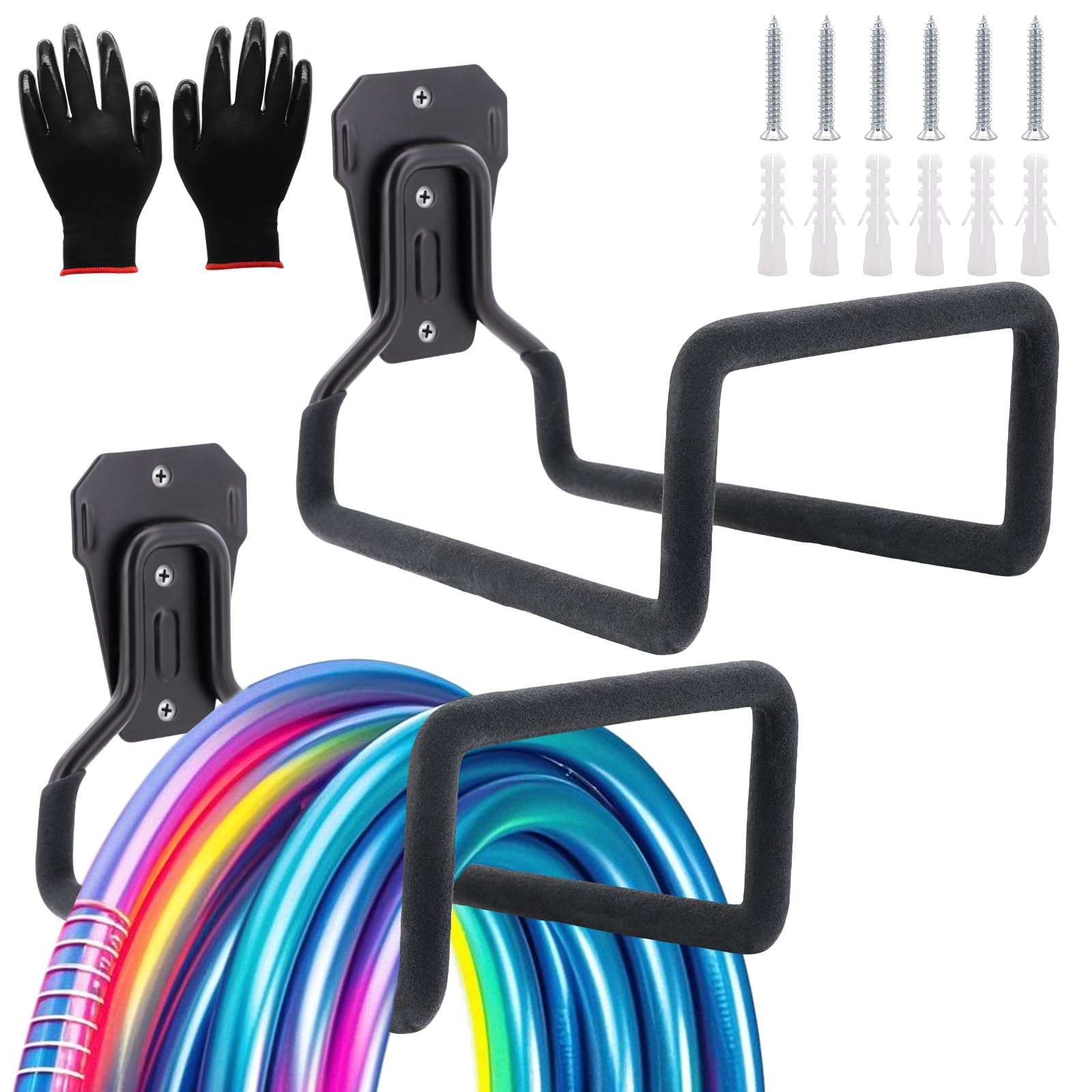 Photo 1 of 2 Pack Garden Hose Holder, Hose Reel Heavy Duty Hose Hanger, Wall Mounted Water Hose Holder Outdoor/Indoor Metal Durable Hose Hooks Ideal for Water Hose Storage Garden Yard Hold Max 154 Lbs- Black