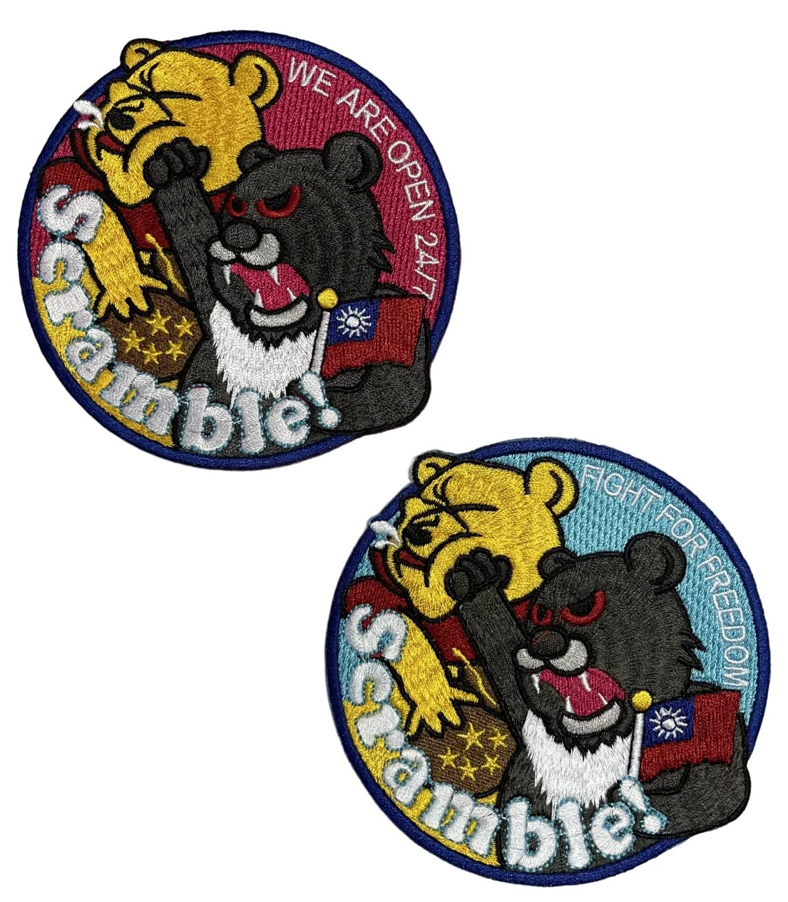 Pair of Taiwan ROC Military Airforce Patch Embroidered Air Force Scramble Punch China Bear Pooh