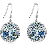 VONALA Tree of Life Earrings 925 Sterling Silver Celtic Tree Abalone Shell Leverback Drop Dangling Earrings Birthday Anniversary Christmas Jewelry Gifts for Women