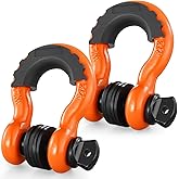 VEVOR 3/4" D Ring Shackle, Orange Shackles for Truck with 7/8” Screw Pin 62832 lbs(28.5 Ton) Break Strength Black Isolator Washers Kit, Winch Towing Shackle for Truck Jeep Heavy Duty Off Road Recovery