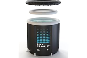 DEEP MODALITY COLD PLUNGE TUB | Upgraded Materials | Classic Ice Bath - Inflatable Round, Black & White 95GL