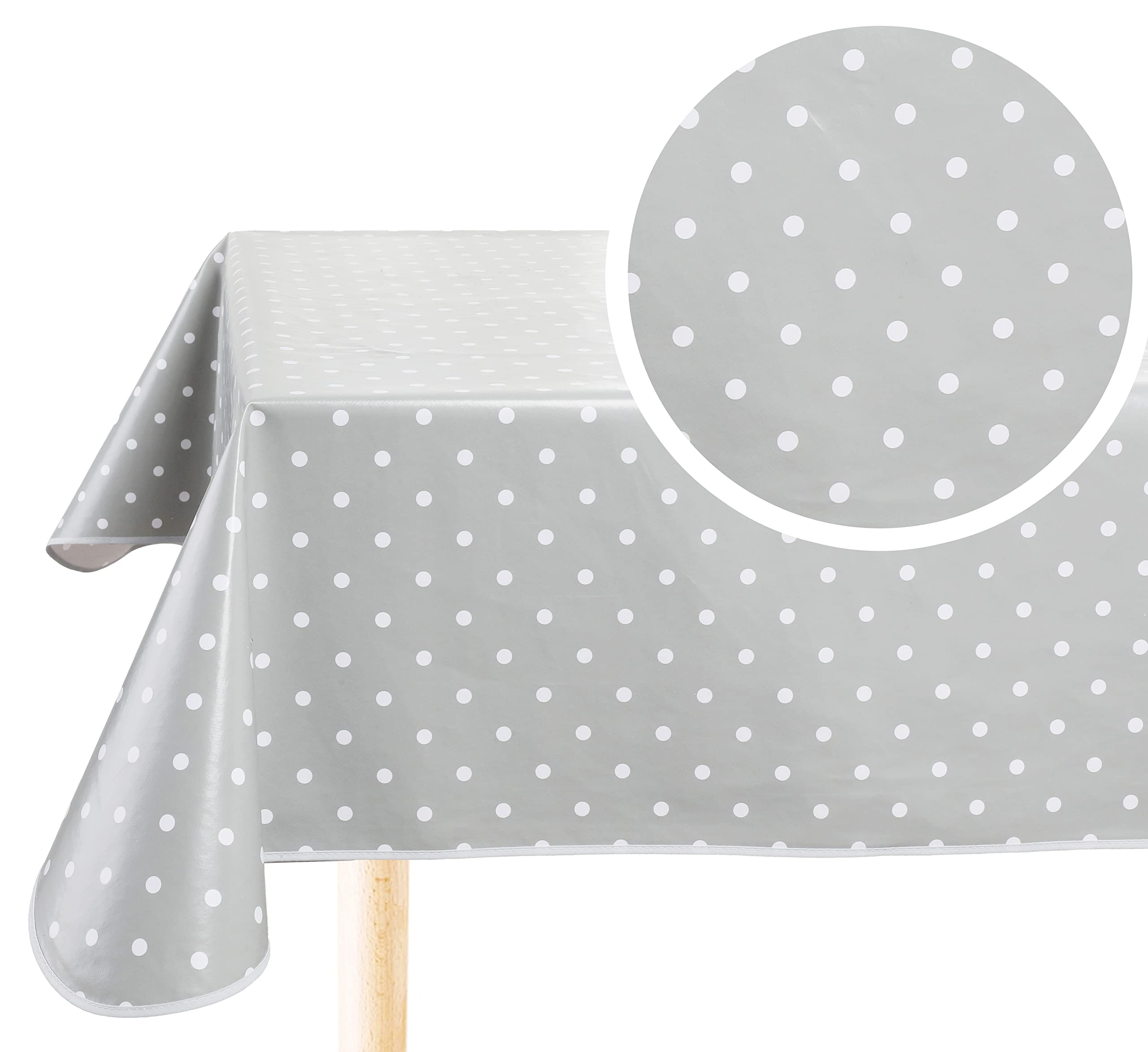 Home Direct Rectangular Oilcloth PVC Wipe Clean Tablecloth Table Cover 140cm x 200cm 55x78 Polka Dot Light Grey, Silver