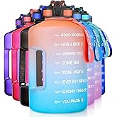 SLUXKE Gallon Water Bottle Jug with Straw BPA Free, 128oz Sport Water Jug with Time Marker and Handle Click Pop Up Drinking Bottles