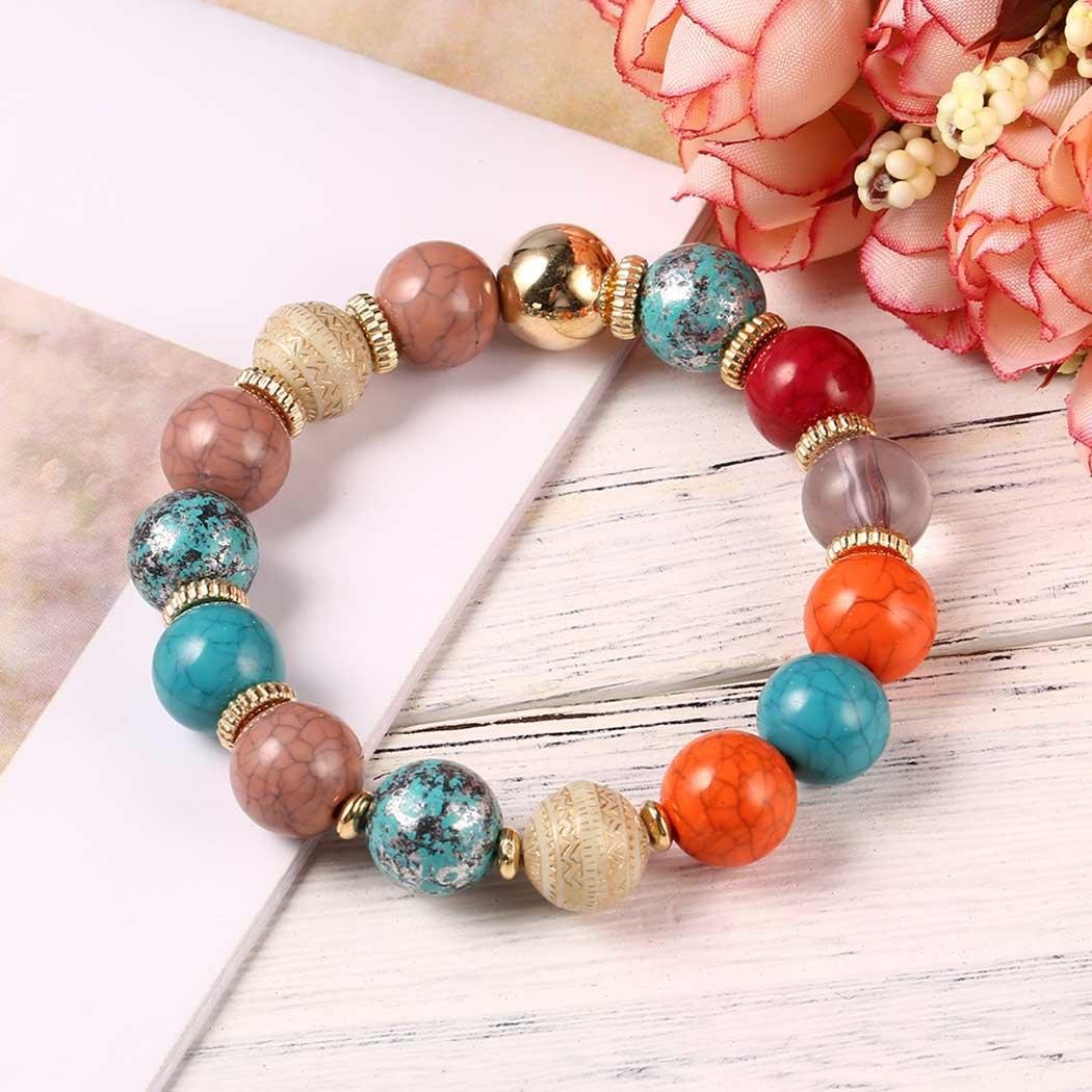 Goldenfox New Women Fashion Tassel Elephant Bangle Bracelet Beads Wristband Strand