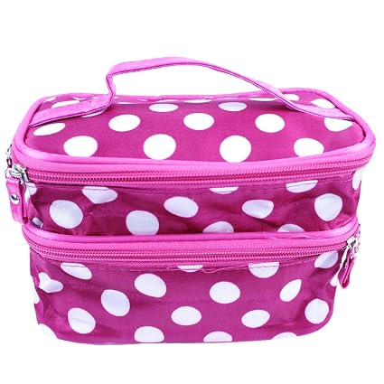 Eyx Formula Korean Version Large Dot Double Layer Makeup Bag For Arranging And Storingtoiletry Travel Cosmetic Makeup Beauty Bag With Mirror For