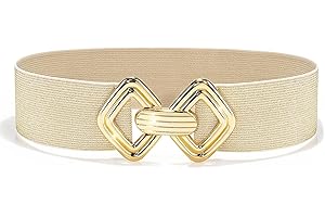 Glamorstar Wide Elastic Belts for Women Stretchy Skinny Waist Belt for Dresses Beige Gold 65cm/26in
