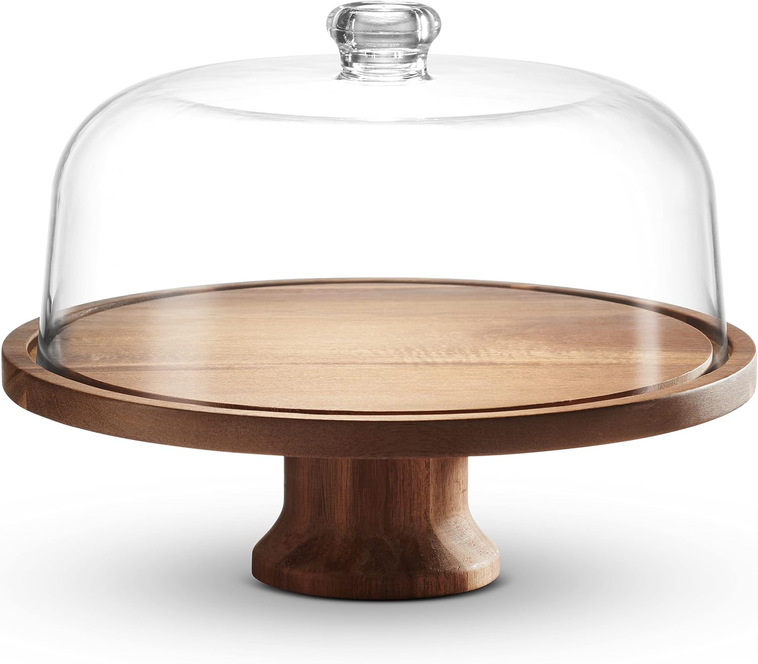 Godinger Cake Stand, Footed Cake Plate Server with Dome, Acaciawood and Shaterproof Acrylic Lid: Kitchen & Dining
