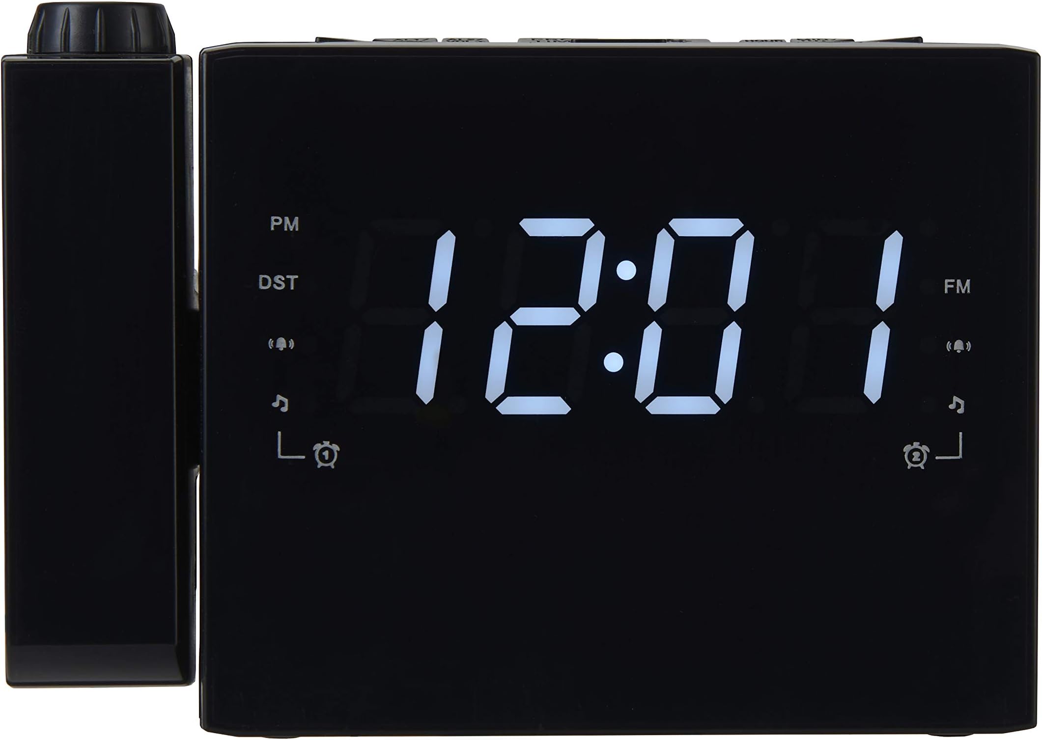 1.2 inch White LED Display Projection Alarm Clock Radio with USB Charger, DC Battery Backup, Dual Alarm, USB Port for Smartphones Charging (PCR-3328)