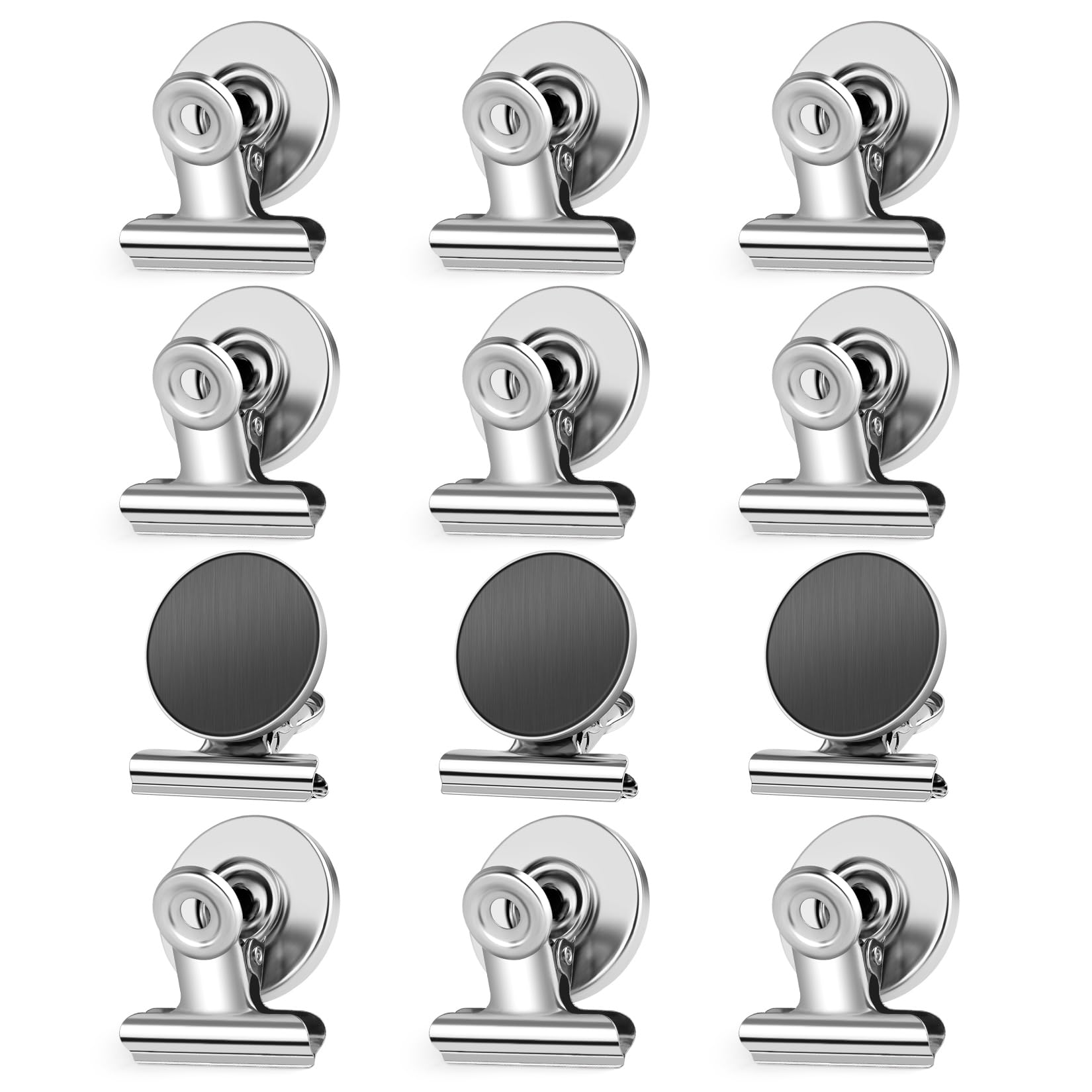 Magnetic Clips, Fridge Magnets, 12 Pieces in Silver Scratch-Free Magnet Clips, Whiteboard Magnetic Clip, Magnet for Fridge, Strong Magnet with Clip for Whiteboard, Photos, Bags