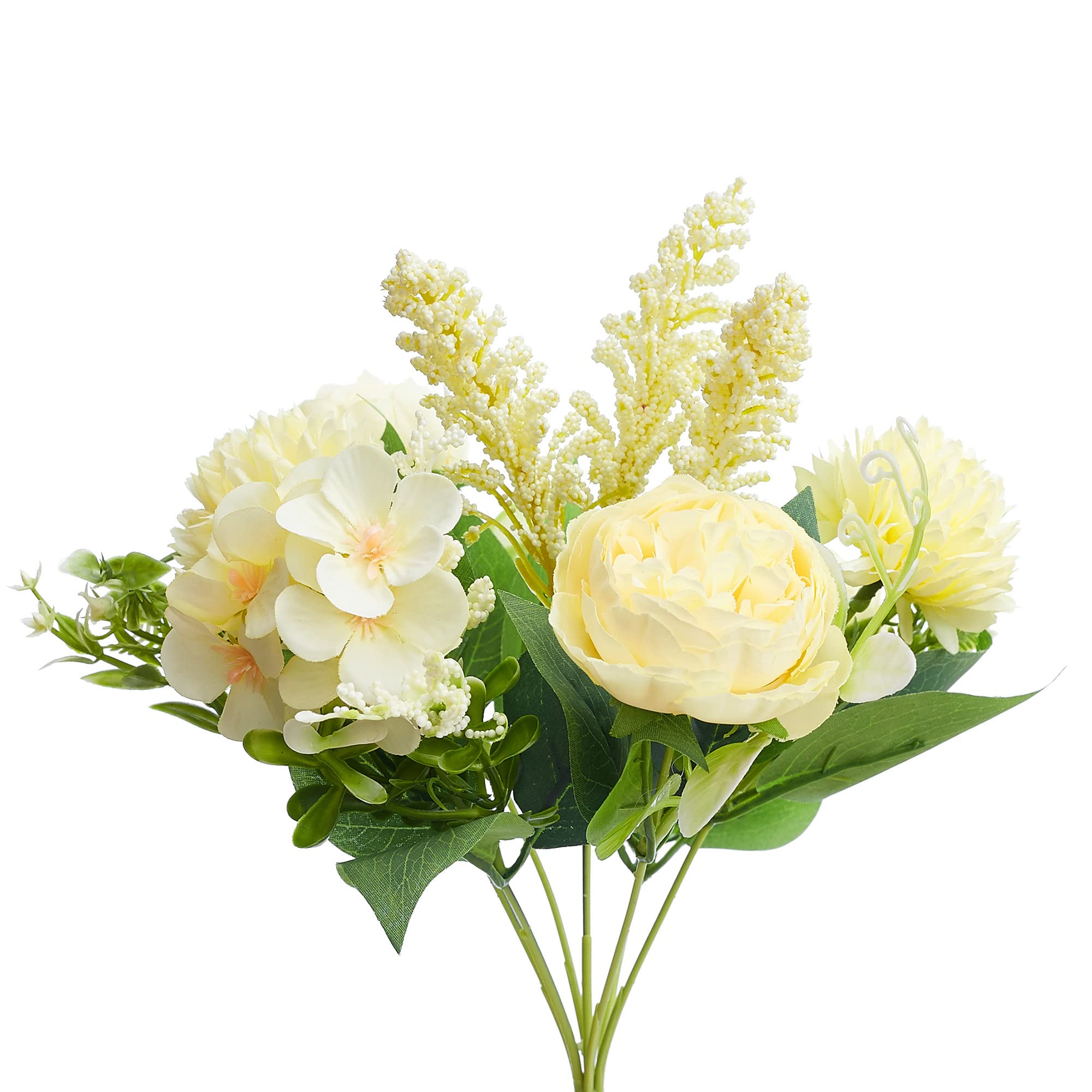 The Baked Studio – Silk Artificial Flower Bouquet (Philippine Roses, Peonies, Dandelion Flower Balls and Foliage) – Realistic Fake Plant for Cake Decoration, Home Décor, Weddings and Crafts (Lemon)