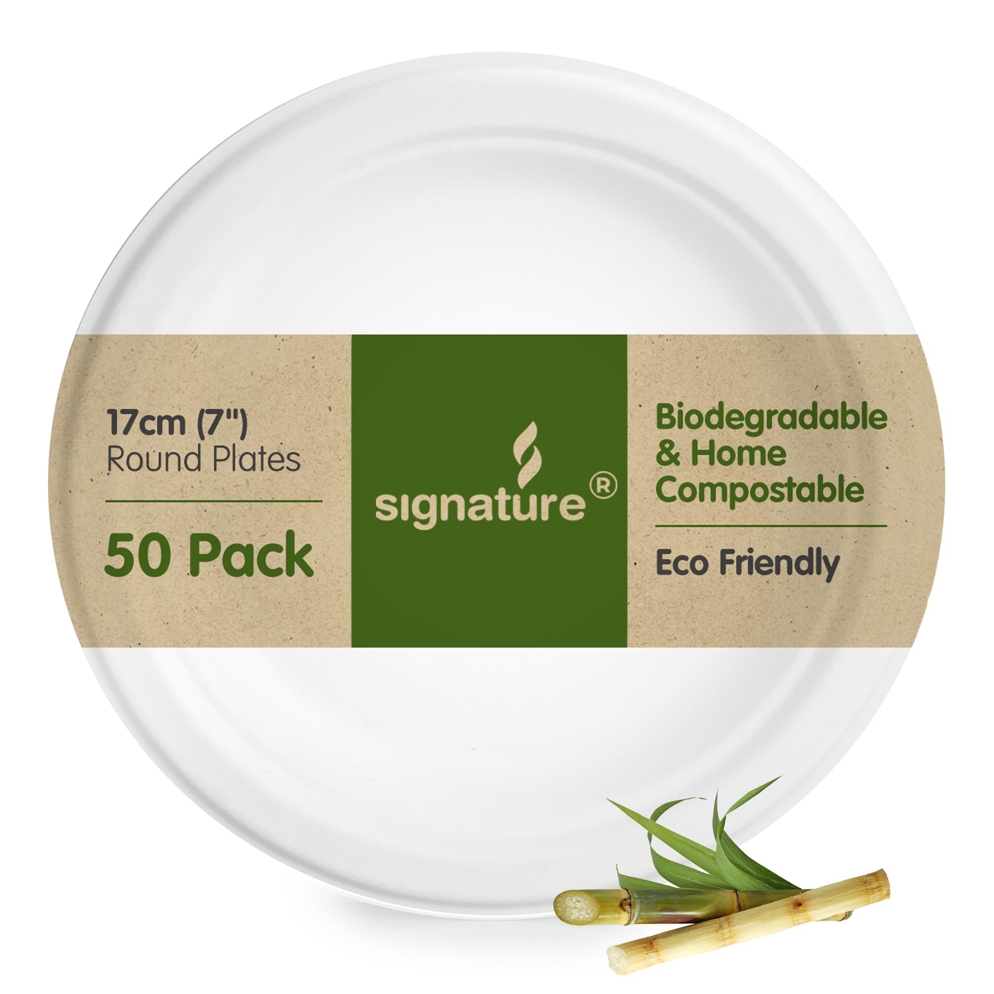Signature Packaging Sturdy Round Paper Plates, Disposable and Biodegradable Dinnerware for Parties and Events, Eco-Friendly Compostable for Hot and Cold Food - Round 7” (17cm) 50 Plates per Pack — image 1