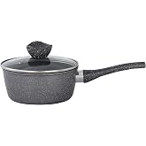 Lorren Home Trends Dark Grey Sauce Pan with Glass Lid, 1.6 Qt, Heat Resistant Handle, Dishwasher Safe, Induction Compatible