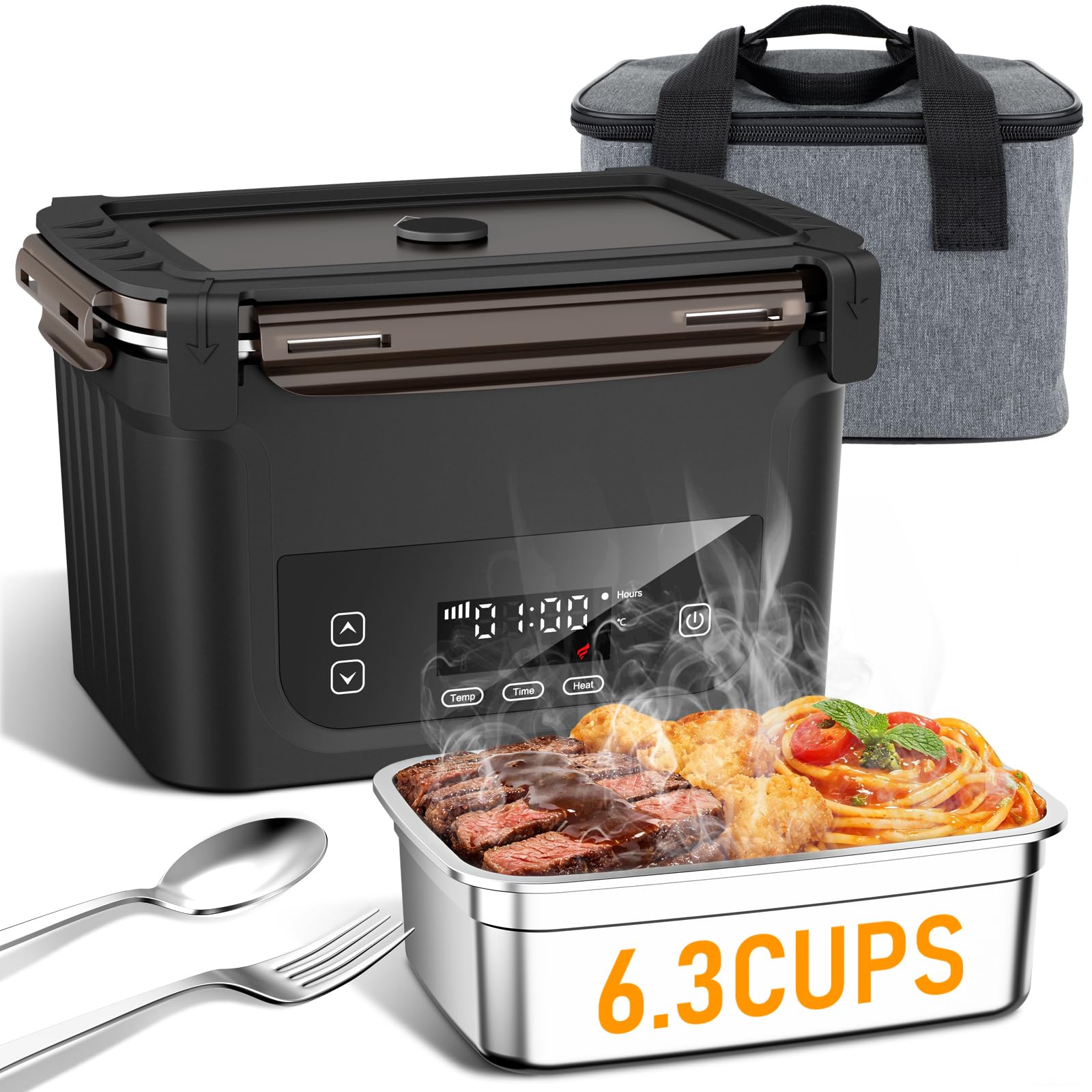 Photo 1 of GALOKEO 2026 Upgraded Cordless Electric Lunch Box for Adults, XL 6.3-Cup Rechargeable Heated Lunch Box with 20,800mAh, Self-heating Food Warmer for Construction, Travel & Office