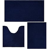 Bathroom Rugs Sets 3 Piece Non Slip,Bath Rugs with PVC Backing Bath Carpet,Bathroom Rug Washable,Absorbent,Plush Carpet Mats,Bath Mats for Bedroom, Kitchen,Tub,Home Decor (Navy)