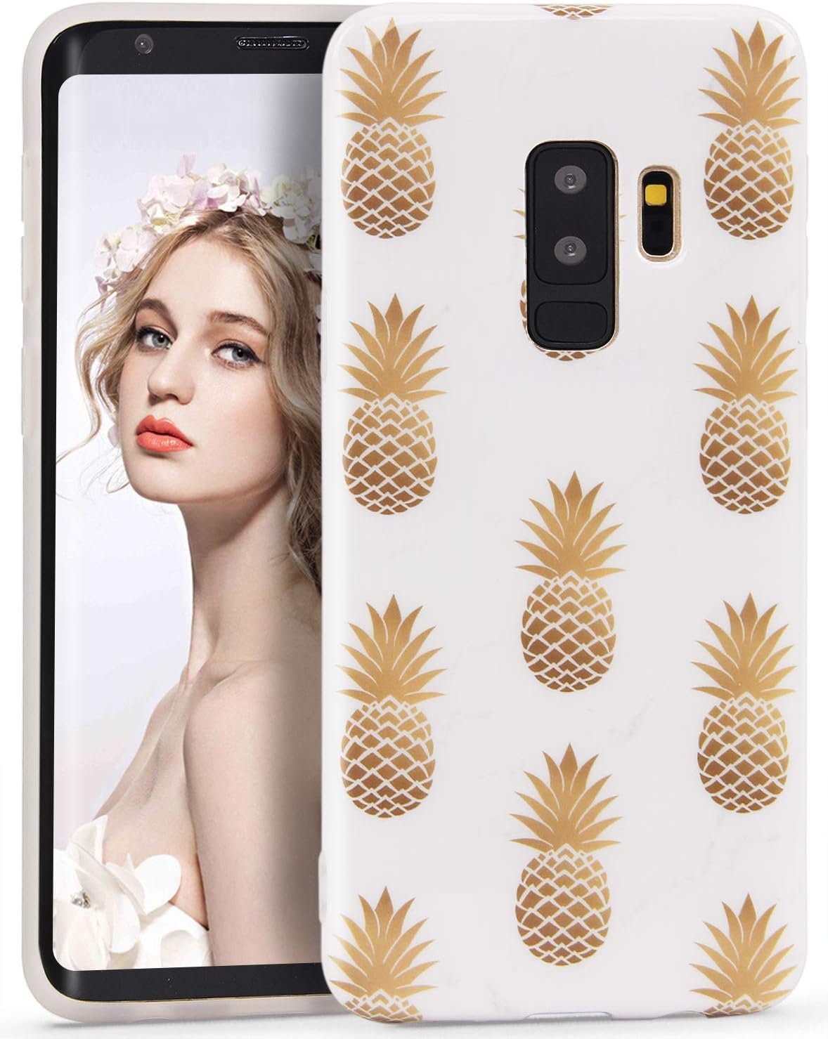 Galaxy S9 Plus Marble Case, Imikoko S9 Plus Pineapple Case White Slim Anti-Scratch Shockproof Cover Glossy Finish Flexible Clear Transparent TPU Bumper Soft Case For Samsung Galaxy S9+/S9 Plus 6.2"