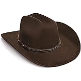 YOUBADU Faux Suede Felt Western Cowboy Hat for Women or Men, Wide Brim, Rivet Strap