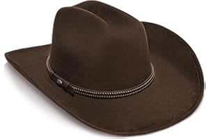 YOUBADU Faux Suede Felt Western Cowboy Hat for Women or Men, Wide Brim, Rivet Strap