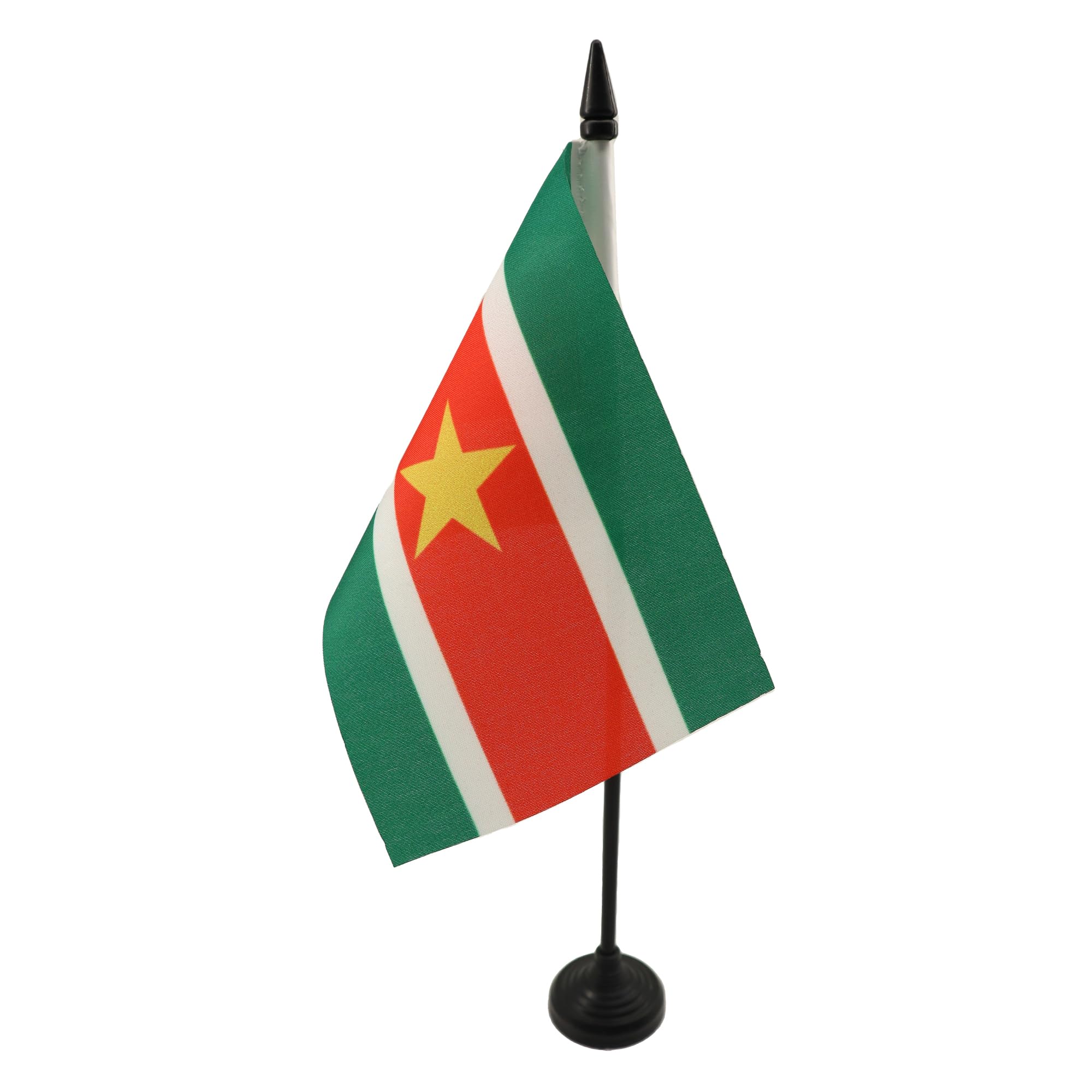 AZ FLAG - Suriname Table Flag 4'' x 6'' - Surinamese Office Mini Banner 100% Polyester 15 x 10 cm - Mini Desk Flag with 10'' Pole and Black Plastic Base — image 1