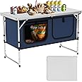 WildFinder Camping Table, Folding Camping Table with Storage, Lightweight & Portable, 3 Heights Adjustable Folding Table for BBQ, Camping, Picnic and Indoor Use, Dark Blue