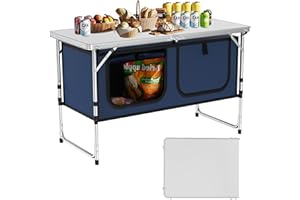 WildFinder Camping Table, Folding Camping Table with Storage, Lightweight & Portable, 3 Heights Adjustable Folding Table for BBQ, Camping, Picnic and Indoor Use, Dark Blue