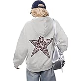 Soamat Womens Leopard Star Hoodies Oversized Cheetah Print Hooded Casual Long Sleeve Fleece Pullover Sweatshirts with Pocket