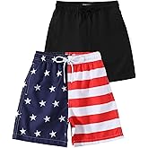 KAILUA SURF 2 Pack Boys Swim Trunks, High-Visibility Safety Colors and American Flag, Quick Dry Kids Shorts, Sizes 2T-16