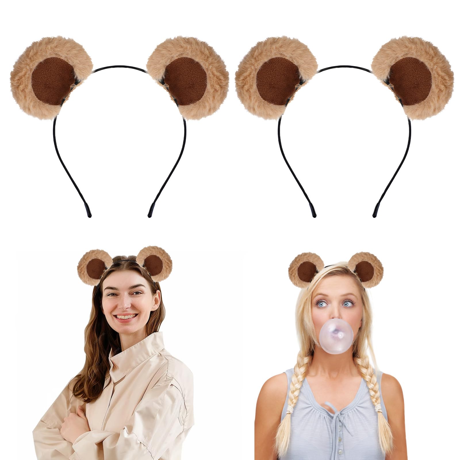 Tyqour Brown Bear Ears Cute Bear Costume Adult for Halloween Festival Cosplay Party Chipmunk Ears Bear Headband Movable Bear Ears Headband for Washing Face Women