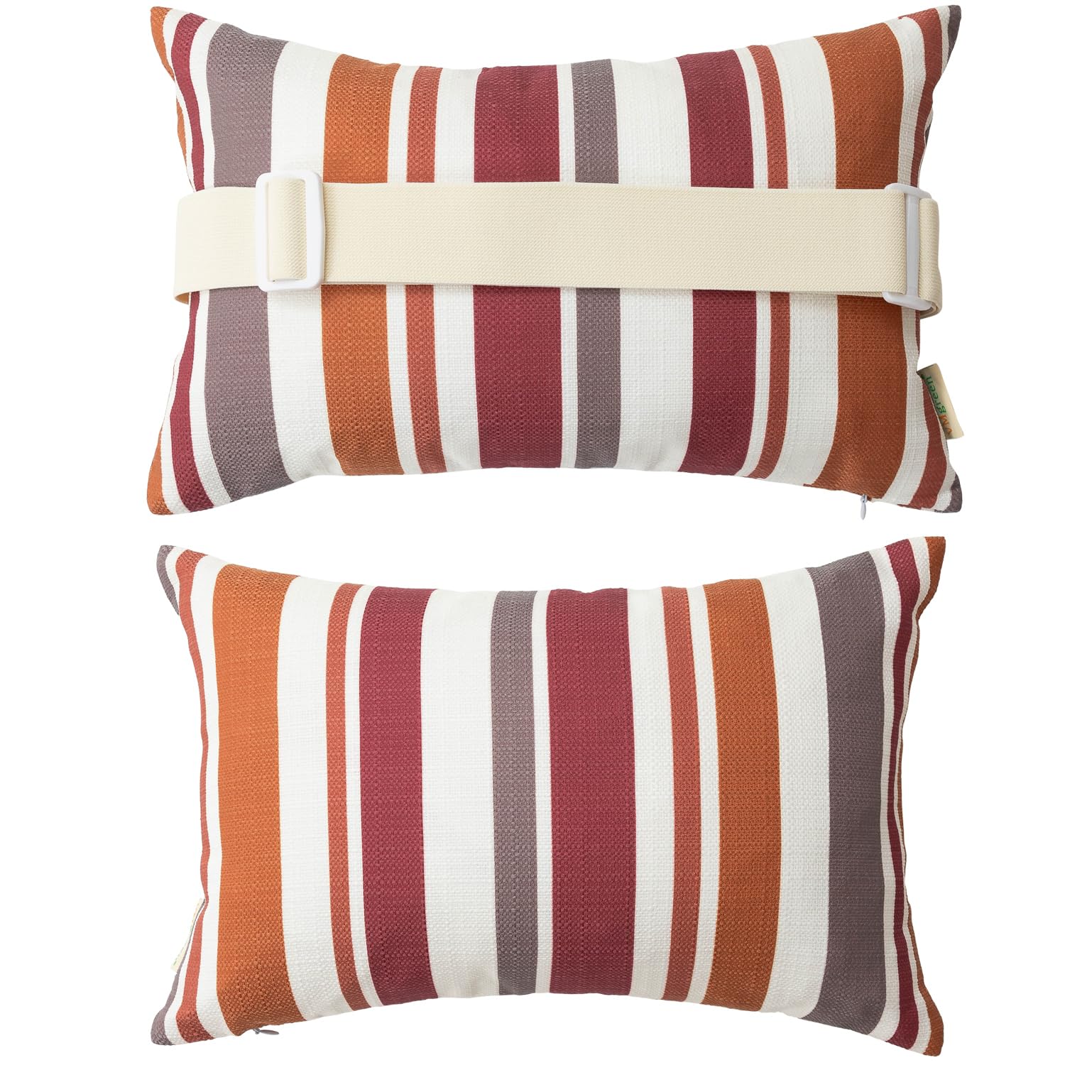 Photo 1 of vmgreen Outdoor Beach Chair Head Resting Pillow, Pool Lounge Chair Pillows with Insert and Adjustable Elastic Stripe for Chaise Recliner Neck Attachment, 2 Pack Size 11”*16” Wine Red