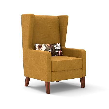 Forzza Earl Wing Chair Mustard with Printed Cushion (Mustard green)