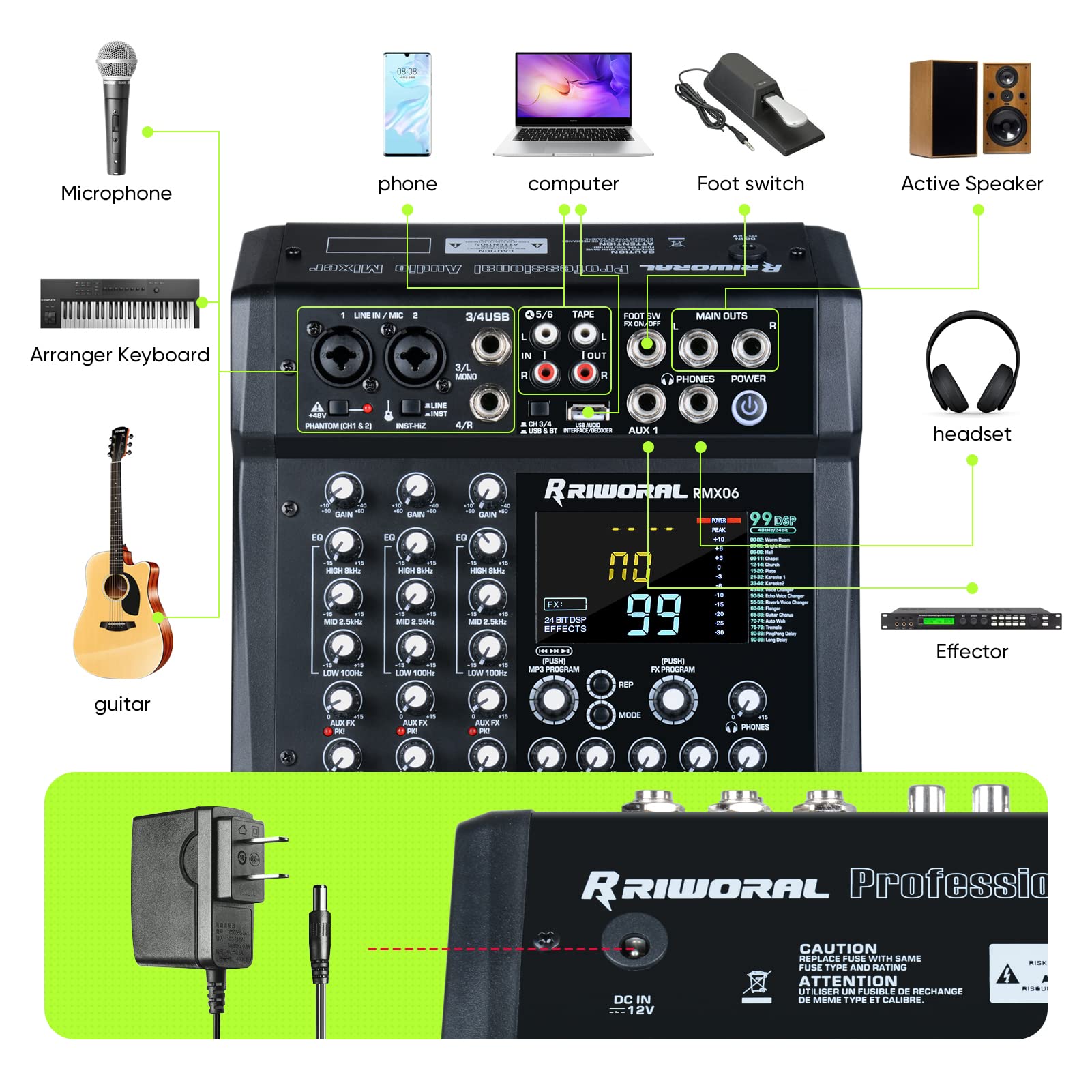 Mua 6 Channel Audio Interface Mixing Sound Board 99 Dsp Digital Effects ...