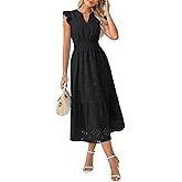 GRACE KARIN Womens Summer Boho Maxi Dress Casual 2026 Spring V Neck Eyelet Dresses Flowy Vacation Beach Sundress with Pockets