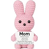 AVBODA Mini Mom Gifts from Daughter Son Birthday Thanksgiving for Mom Cute Handmade Crochet Pink Bunny Gift for Mother New Mommy Step Bonus Mother in Law Unique Appreciate Desk Decor