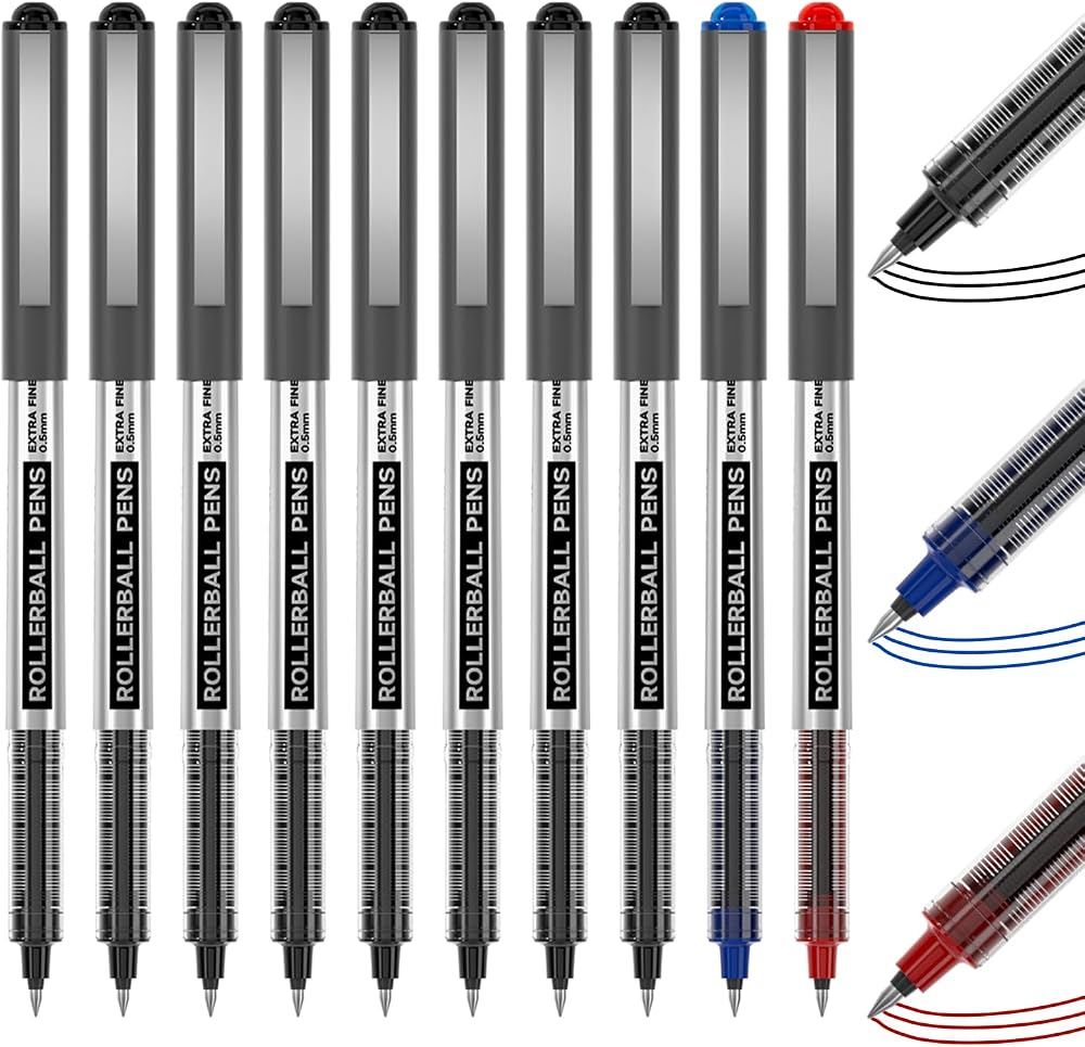Shuttle Art Rollerball Pens 10 Pack 0.5mm Black Blue Red Quick Drying