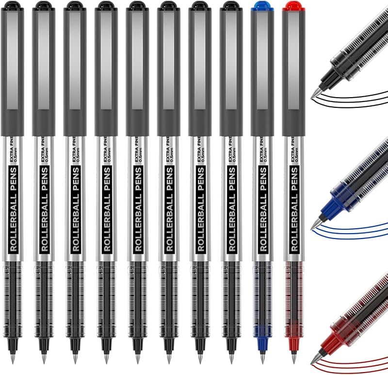 Shuttle Art Rollerball Pens 10 Pack 0.5mm Black Blue Red Quick Drying