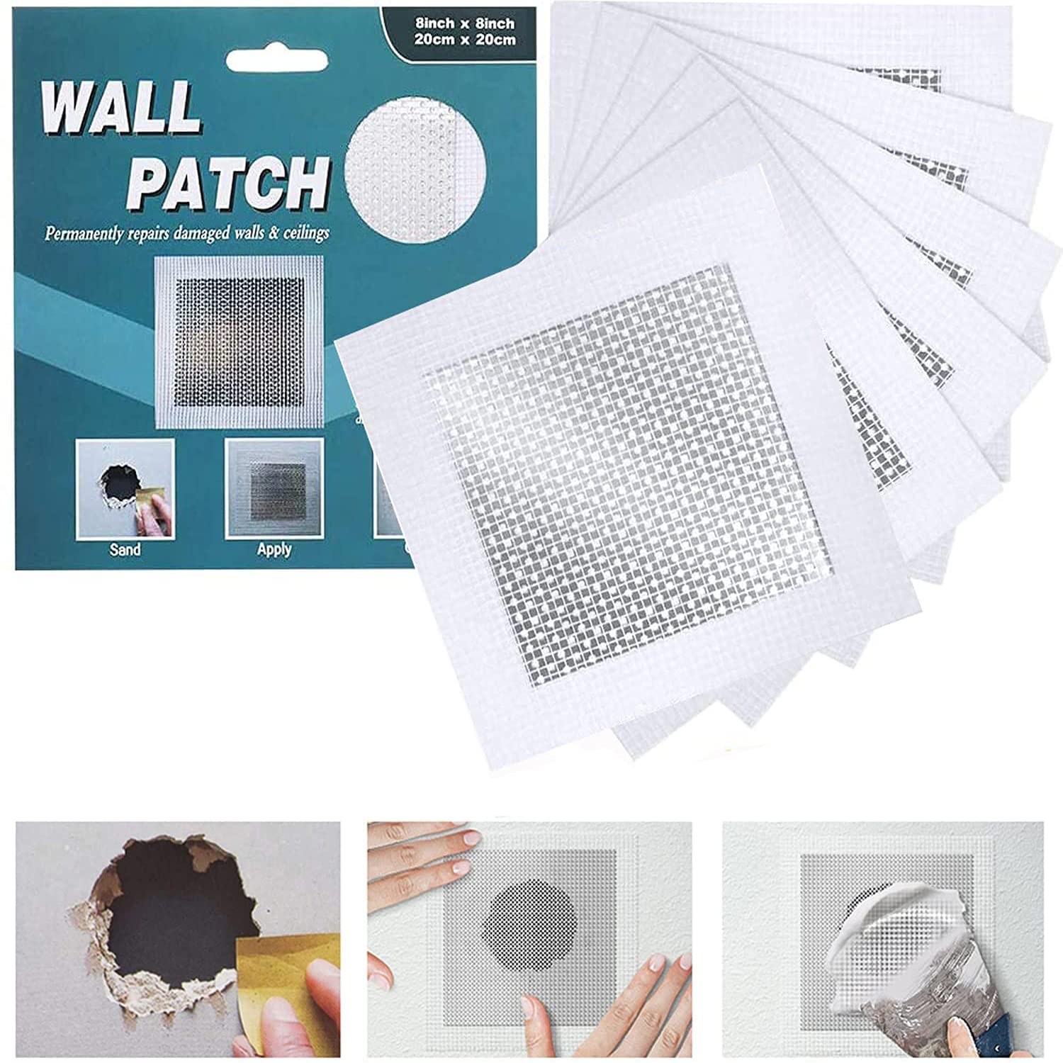 Photo 1 of WDSHCR Drywall Repair Patch 4 Inch 6 Pack, Safe Mend Wall Repair Self Adhesive Fiberglass Wall Repair Patch Kit, Aluminum Metal Sheetrock Ceiling Dry Wall Patch (4"x 4")