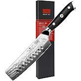 SHAN ZU Damascus Nakiri Knife, 7 In Professional Extra Sharp Kitchen Knife | Japanese High Carbon Super Steel Kitchen Knife with Ergonomic G10 Glass Fiber Handle