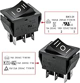 Heschen Rocker Switch ON-OFF-ON DPDT 6 Terminals 16A 250VAC Black 2 Pack view 5
