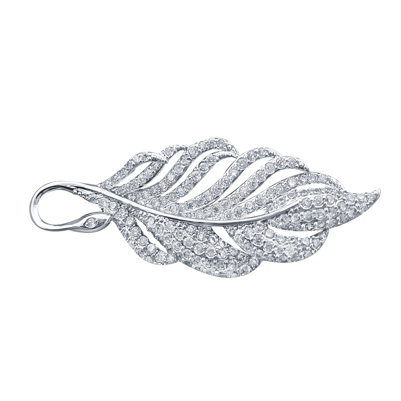 QUKE Silver-Tone Feathers Cubic Zirconia Crystal ApparelPin Brooch (White, Female)