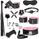 12-piece Set of Playful Couples&rsquo; Accessories for Intimate Moments, Made from Leather for Home use, and Designed to be Mixed and Matched &ndash; Q (Pink)