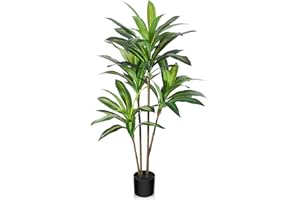 OAKRED Artificial Dracaena Tree, 4FT Tall Fake Plants Artificial Dracaena Plants for Indoor, Fake Trees for Office Home Living Room Floor Patio Greening Porch Decor, Set of 1