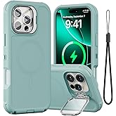 Follaroma for iPhone 16 Pro Case with Stand & Built-in Camera Cover, MagSafe Compatible, Heavy-Duty Shockproof Protection, Magnetic & Rugged Phone Cover for iPhone 16 Pro 6.3'', Mint