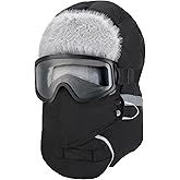 Winter Thermal Hat with Goggles - Full Coverage Insulated Men's Hat with Removable Face Mask & Glasses, for Extremely Cold Snow Weather Outdoor