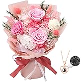 Casaido Preserved Flowers for Delivery, Pink Flower Bouquets with Necklace, Forever Real Roses Anniversary Birthday Gifts for Women Mom Wife Girlfriend, Fresh Flowers for Valentines Day Christmas